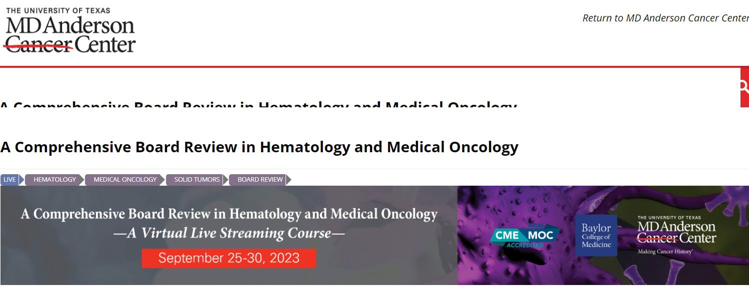 The MD Anderson Hematology and Medical Oncology Board Review 2023  (Videos + PDF)